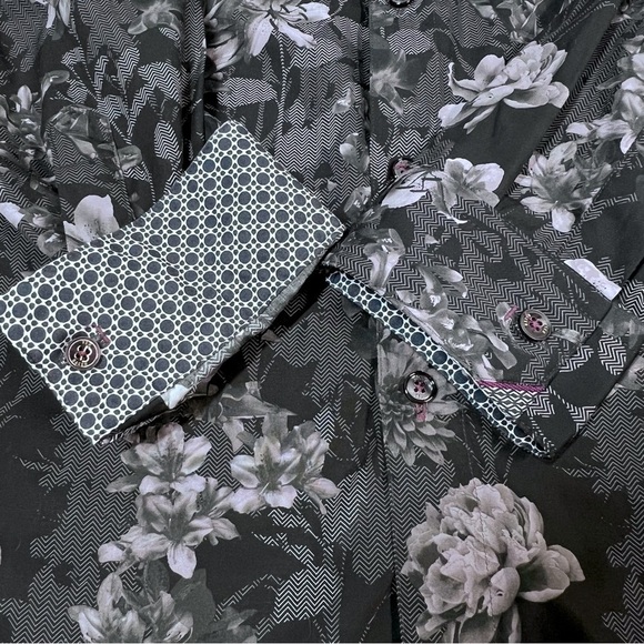 TED BAKER LONDON Long Sleeve Grey Pink Black Floral Shirt Men's XL - Picture 8 of 16